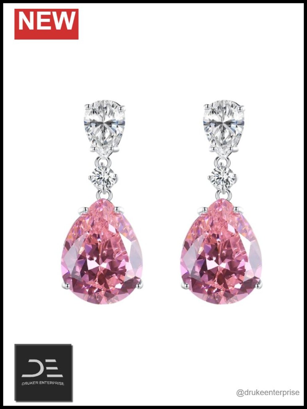 Sterling Silver Pear Cut CZ Dangle Drop Earrings 16mm Hypoallergenic Women's